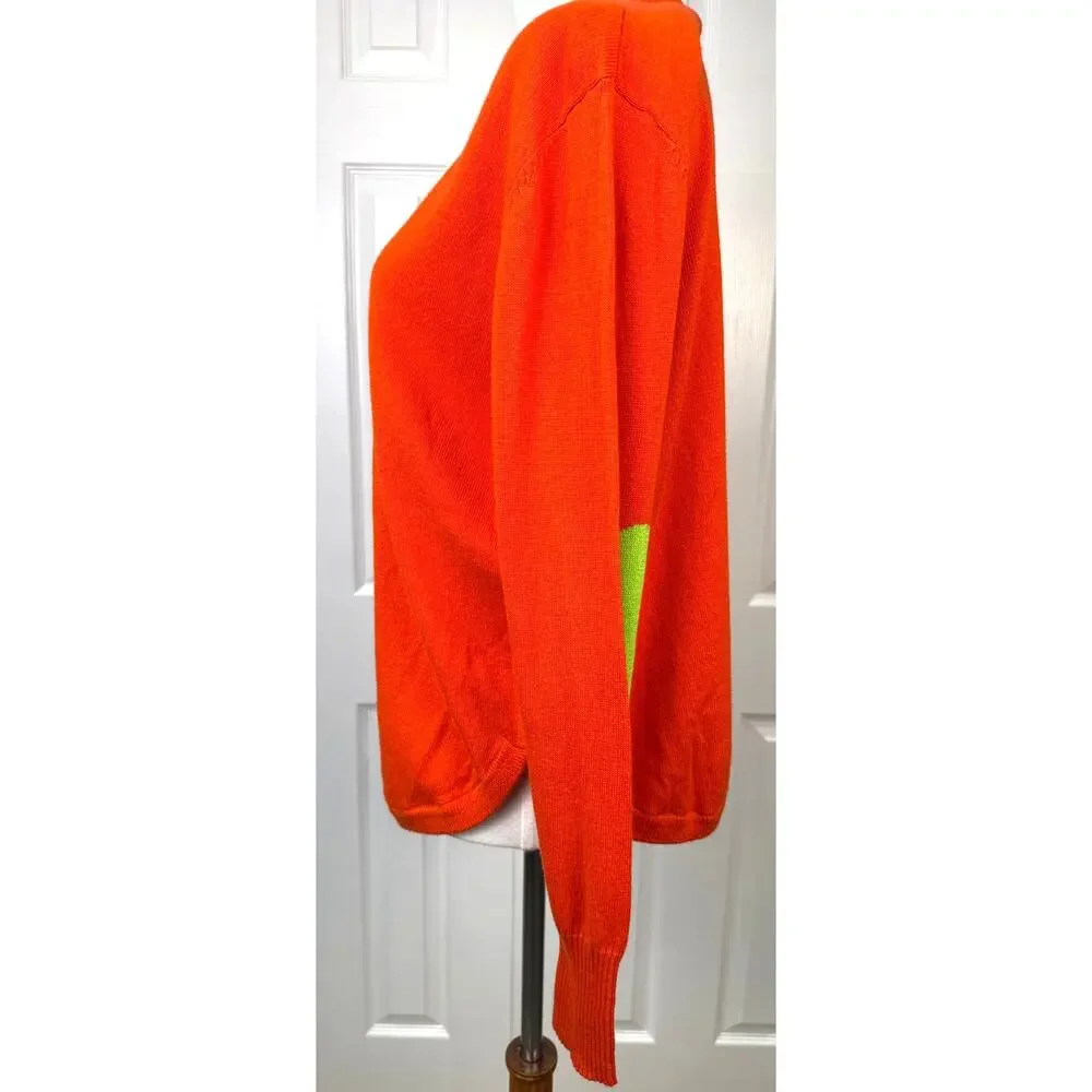 Zaket & Plover Cashmere Cotton Sweater Small Orange V-Neck Colorblock Accent